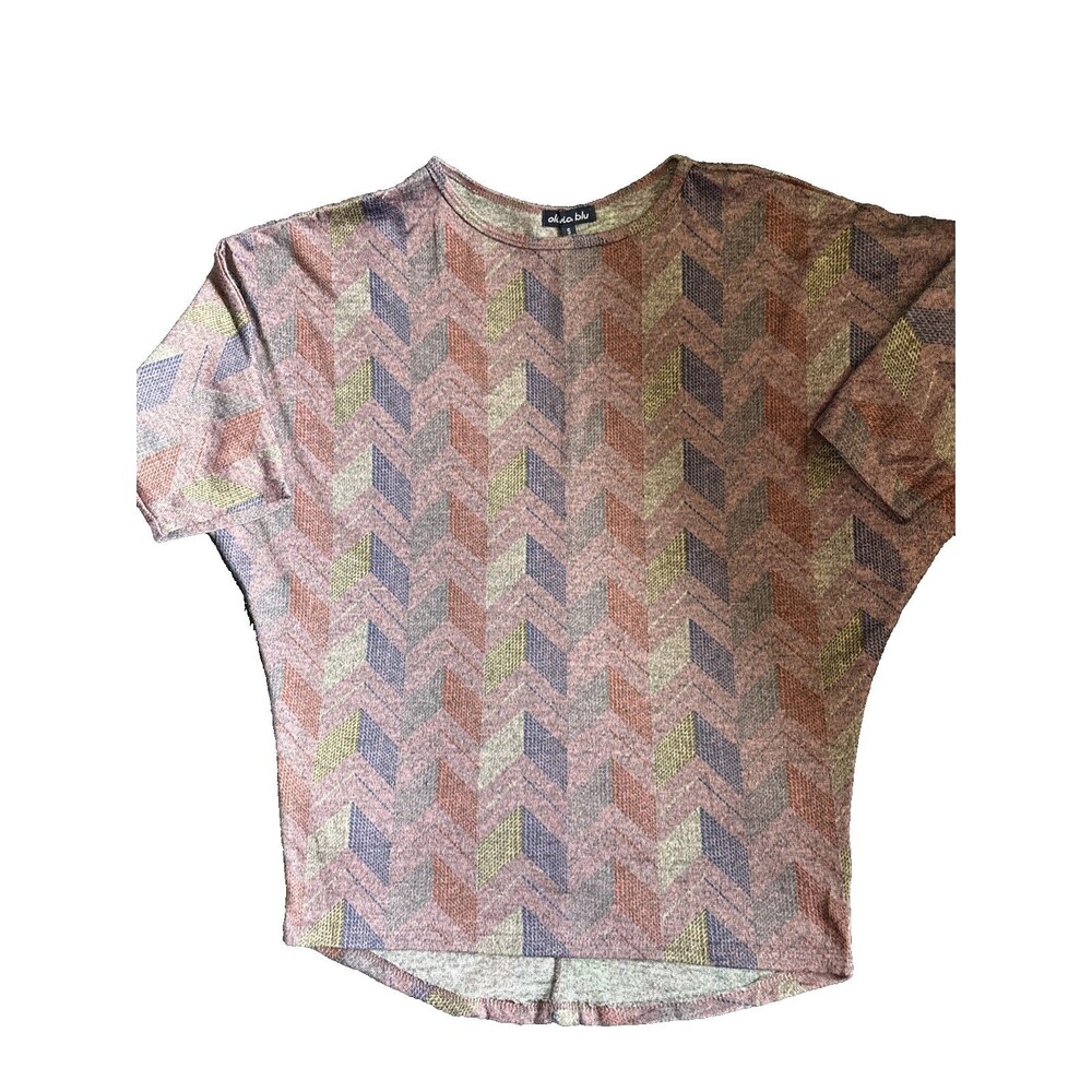 #90 Olivia Chevron Diamond Print Dolman Sleeve Top Blouse Women's S